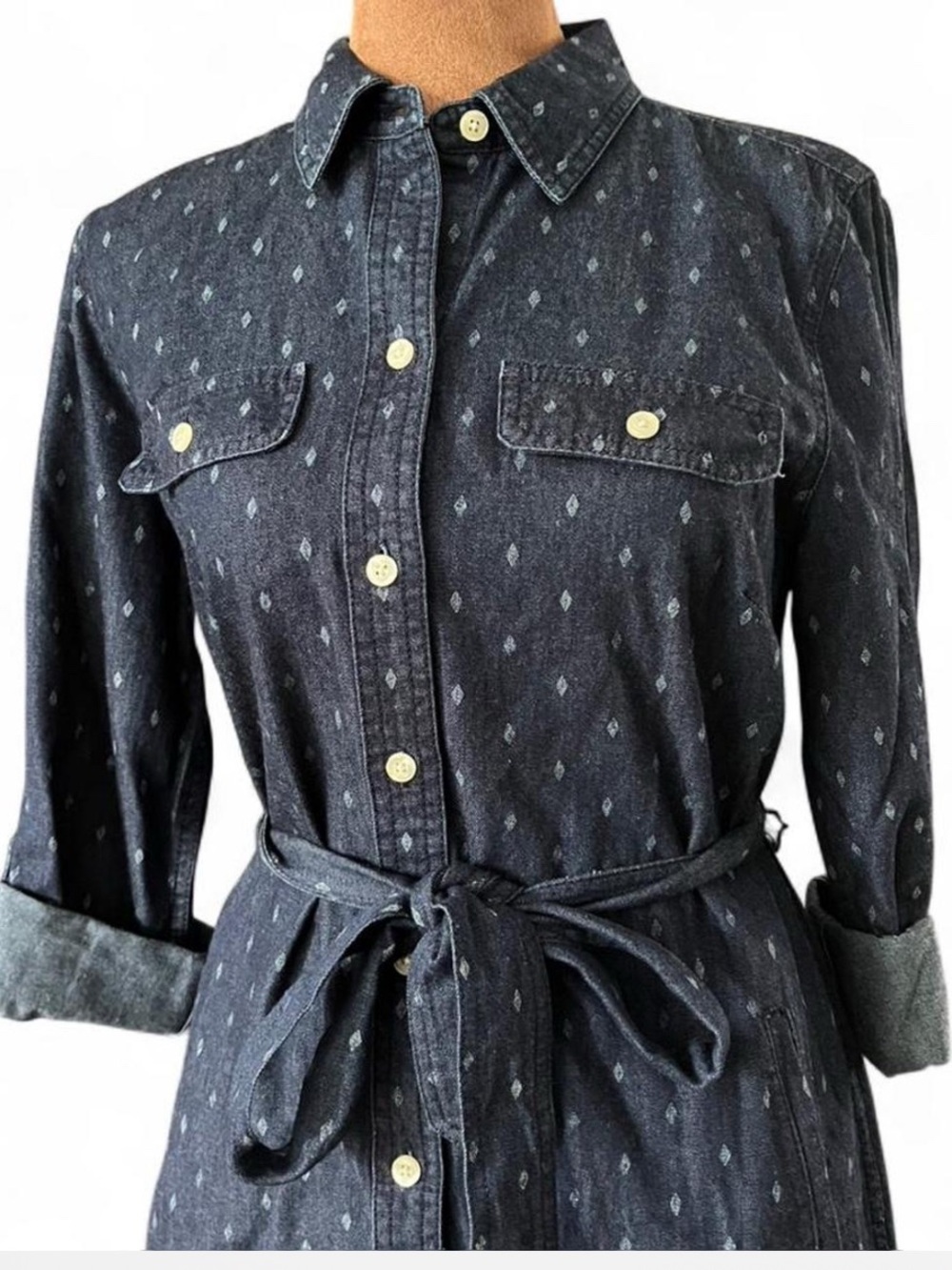 Talbots Denim Polka Dot Dress w/Belt Blue 6 Petite Office/Casual - Picture 3 of 9